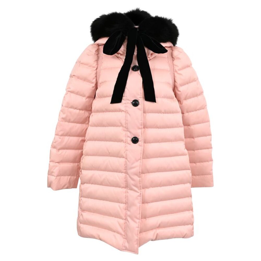 Miu Miu Fur-Trimmed Down Coat in Pink Polyamide